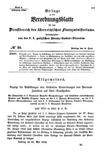 Verordnungsblatt für den Dienstbereich des K.K. Finanzministeriums für die im Reichsrate Vertretenen Königreiche und Länder : [...] : Beilage zu dem Verordnungsblatte für den Dienstbereich des K.K. Österr. Finanz-Ministeriums  18550608 Seite: 1