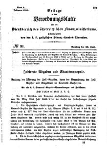 Verordnungsblatt für den Dienstbereich des K.K. Finanzministeriums für die im Reichsrate Vertretenen Königreiche und Länder : [...] : Beilage zu dem Verordnungsblatte für den Dienstbereich des K.K. Österr. Finanz-Ministeriums  18550623 Seite: 1