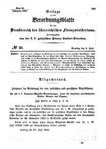 Verordnungsblatt für den Dienstbereich des K.K. Finanzministeriums für die im Reichsrate Vertretenen Königreiche und Länder : [...] : Beilage zu dem Verordnungsblatte für den Dienstbereich des K.K. Österr. Finanz-Ministeriums  18550707 Seite: 1