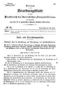 Verordnungsblatt für den Dienstbereich des K.K. Finanzministeriums für die im Reichsrate Vertretenen Königreiche und Länder : [...] : Beilage zu dem Verordnungsblatte für den Dienstbereich des K.K. Österr. Finanz-Ministeriums  18550712 Seite: 1