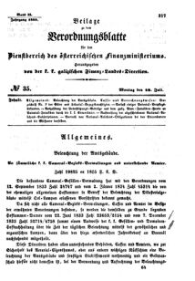 Verordnungsblatt für den Dienstbereich des K.K. Finanzministeriums für die im Reichsrate Vertretenen Königreiche und Länder : [...] : Beilage zu dem Verordnungsblatte für den Dienstbereich des K.K. Österr. Finanz-Ministeriums  18550716 Seite: 1