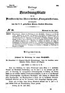 Verordnungsblatt für den Dienstbereich des K.K. Finanzministeriums für die im Reichsrate Vertretenen Königreiche und Länder : [...] : Beilage zu dem Verordnungsblatte für den Dienstbereich des K.K. Österr. Finanz-Ministeriums  18550725 Seite: 1