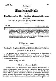 Verordnungsblatt für den Dienstbereich des K.K. Finanzministeriums für die im Reichsrate Vertretenen Königreiche und Länder : [...] : Beilage zu dem Verordnungsblatte für den Dienstbereich des K.K. Österr. Finanz-Ministeriums  18550731 Seite: 1