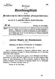 Verordnungsblatt für den Dienstbereich des K.K. Finanzministeriums für die im Reichsrate Vertretenen Königreiche und Länder : [...] : Beilage zu dem Verordnungsblatte für den Dienstbereich des K.K. Österr. Finanz-Ministeriums  18550814 Seite: 1