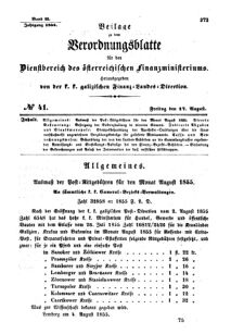 Verordnungsblatt für den Dienstbereich des K.K. Finanzministeriums für die im Reichsrate Vertretenen Königreiche und Länder : [...] : Beilage zu dem Verordnungsblatte für den Dienstbereich des K.K. Österr. Finanz-Ministeriums  18550817 Seite: 1