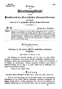 Verordnungsblatt für den Dienstbereich des K.K. Finanzministeriums für die im Reichsrate Vertretenen Königreiche und Länder : [...] : Beilage zu dem Verordnungsblatte für den Dienstbereich des K.K. Österr. Finanz-Ministeriums  18550907 Seite: 1