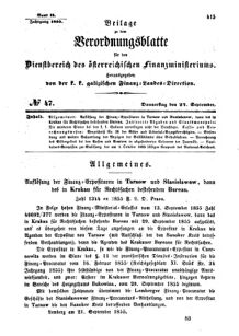 Verordnungsblatt für den Dienstbereich des K.K. Finanzministeriums für die im Reichsrate Vertretenen Königreiche und Länder : [...] : Beilage zu dem Verordnungsblatte für den Dienstbereich des K.K. Österr. Finanz-Ministeriums  18550927 Seite: 1