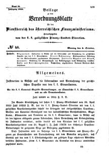 Verordnungsblatt für den Dienstbereich des K.K. Finanzministeriums für die im Reichsrate Vertretenen Königreiche und Länder : [...] : Beilage zu dem Verordnungsblatte für den Dienstbereich des K.K. Österr. Finanz-Ministeriums  18551008 Seite: 1