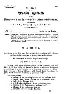 Verordnungsblatt für den Dienstbereich des K.K. Finanzministeriums für die im Reichsrate Vertretenen Königreiche und Länder : [...] : Beilage zu dem Verordnungsblatte für den Dienstbereich des K.K. Österr. Finanz-Ministeriums  18551026 Seite: 1