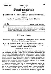 Verordnungsblatt für den Dienstbereich des K.K. Finanzministeriums für die im Reichsrate Vertretenen Königreiche und Länder : [...] : Beilage zu dem Verordnungsblatte für den Dienstbereich des K.K. Österr. Finanz-Ministeriums  18551103 Seite: 1