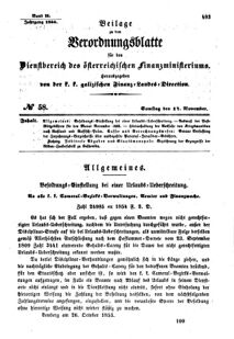 Verordnungsblatt für den Dienstbereich des K.K. Finanzministeriums für die im Reichsrate Vertretenen Königreiche und Länder : [...] : Beilage zu dem Verordnungsblatte für den Dienstbereich des K.K. Österr. Finanz-Ministeriums  18551117 Seite: 1