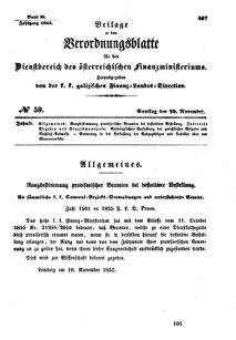 Verordnungsblatt für den Dienstbereich des K.K. Finanzministeriums für die im Reichsrate Vertretenen Königreiche und Länder : [...] : Beilage zu dem Verordnungsblatte für den Dienstbereich des K.K. Österr. Finanz-Ministeriums  18551124 Seite: 1