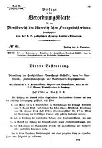 Verordnungsblatt für den Dienstbereich des K.K. Finanzministeriums für die im Reichsrate Vertretenen Königreiche und Länder : [...] : Beilage zu dem Verordnungsblatte für den Dienstbereich des K.K. Österr. Finanz-Ministeriums  18551207 Seite: 1