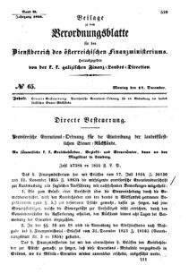 Verordnungsblatt für den Dienstbereich des K.K. Finanzministeriums für die im Reichsrate Vertretenen Königreiche und Länder : [...] : Beilage zu dem Verordnungsblatte für den Dienstbereich des K.K. Österr. Finanz-Ministeriums  18551217 Seite: 1