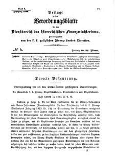 Verordnungsblatt für den Dienstbereich des K.K. Finanzministeriums für die im Reichsrate Vertretenen Königreiche und Länder : [...] : Beilage zu dem Verordnungsblatte für den Dienstbereich des K.K. Österr. Finanz-Ministeriums  18560125 Seite: 1