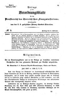 Verordnungsblatt für den Dienstbereich des K.K. Finanzministeriums für die im Reichsrate Vertretenen Königreiche und Länder : [...] : Beilage zu dem Verordnungsblatte für den Dienstbereich des K.K. Österr. Finanz-Ministeriums  18560208 Seite: 1