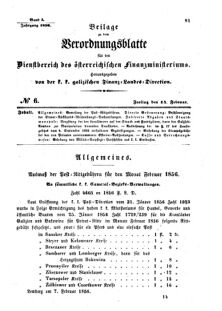 Verordnungsblatt für den Dienstbereich des K.K. Finanzministeriums für die im Reichsrate Vertretenen Königreiche und Länder : [...] : Beilage zu dem Verordnungsblatte für den Dienstbereich des K.K. Österr. Finanz-Ministeriums  18560215 Seite: 1