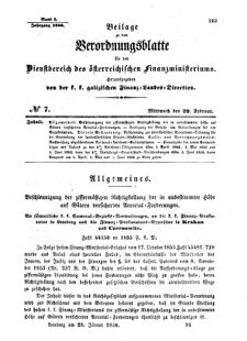 Verordnungsblatt für den Dienstbereich des K.K. Finanzministeriums für die im Reichsrate Vertretenen Königreiche und Länder : [...] : Beilage zu dem Verordnungsblatte für den Dienstbereich des K.K. Österr. Finanz-Ministeriums  18560220 Seite: 1