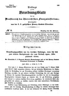 Verordnungsblatt für den Dienstbereich des K.K. Finanzministeriums für die im Reichsrate Vertretenen Königreiche und Länder : [...] : Beilage zu dem Verordnungsblatte für den Dienstbereich des K.K. Österr. Finanz-Ministeriums  18560223 Seite: 1