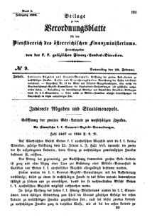 Verordnungsblatt für den Dienstbereich des K.K. Finanzministeriums für die im Reichsrate Vertretenen Königreiche und Länder : [...] : Beilage zu dem Verordnungsblatte für den Dienstbereich des K.K. Österr. Finanz-Ministeriums  18560228 Seite: 1