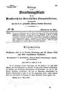 Verordnungsblatt für den Dienstbereich des K.K. Finanzministeriums für die im Reichsrate Vertretenen Königreiche und Länder : [...] : Beilage zu dem Verordnungsblatte für den Dienstbereich des K.K. Österr. Finanz-Ministeriums  18560312 Seite: 1