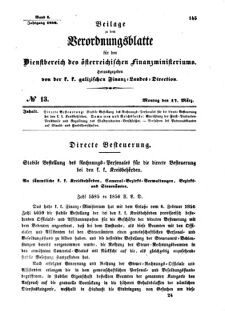 Verordnungsblatt für den Dienstbereich des K.K. Finanzministeriums für die im Reichsrate Vertretenen Königreiche und Länder : [...] : Beilage zu dem Verordnungsblatte für den Dienstbereich des K.K. Österr. Finanz-Ministeriums  18560317 Seite: 1