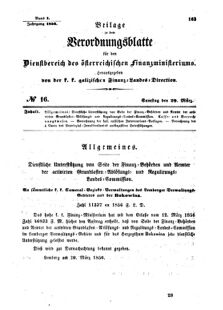 Verordnungsblatt für den Dienstbereich des K.K. Finanzministeriums für die im Reichsrate Vertretenen Königreiche und Länder : [...] : Beilage zu dem Verordnungsblatte für den Dienstbereich des K.K. Österr. Finanz-Ministeriums  18560329 Seite: 1