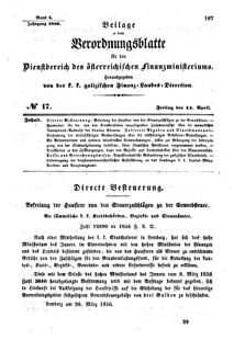 Verordnungsblatt für den Dienstbereich des K.K. Finanzministeriums für die im Reichsrate Vertretenen Königreiche und Länder : [...] : Beilage zu dem Verordnungsblatte für den Dienstbereich des K.K. Österr. Finanz-Ministeriums  18560411 Seite: 1