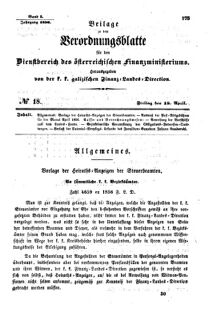 Verordnungsblatt für den Dienstbereich des K.K. Finanzministeriums für die im Reichsrate Vertretenen Königreiche und Länder : [...] : Beilage zu dem Verordnungsblatte für den Dienstbereich des K.K. Österr. Finanz-Ministeriums  18560418 Seite: 1