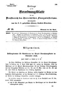 Verordnungsblatt für den Dienstbereich des K.K. Finanzministeriums für die im Reichsrate Vertretenen Königreiche und Länder : [...] : Beilage zu dem Verordnungsblatte für den Dienstbereich des K.K. Österr. Finanz-Ministeriums  18560423 Seite: 1