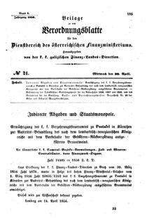 Verordnungsblatt für den Dienstbereich des K.K. Finanzministeriums für die im Reichsrate Vertretenen Königreiche und Länder : [...] : Beilage zu dem Verordnungsblatte für den Dienstbereich des K.K. Österr. Finanz-Ministeriums  18560430 Seite: 1