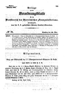 Verordnungsblatt für den Dienstbereich des K.K. Finanzministeriums für die im Reichsrate Vertretenen Königreiche und Länder : [...] : Beilage zu dem Verordnungsblatte für den Dienstbereich des K.K. Österr. Finanz-Ministeriums  18560524 Seite: 1