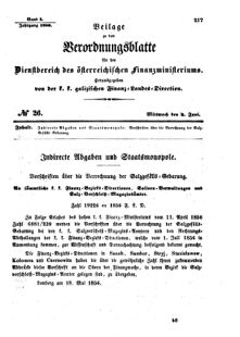 Verordnungsblatt für den Dienstbereich des K.K. Finanzministeriums für die im Reichsrate Vertretenen Königreiche und Länder : [...] : Beilage zu dem Verordnungsblatte für den Dienstbereich des K.K. Österr. Finanz-Ministeriums  18560604 Seite: 1