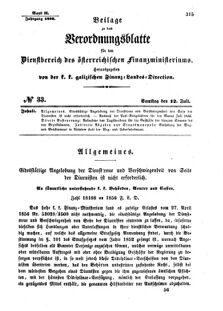 Verordnungsblatt für den Dienstbereich des K.K. Finanzministeriums für die im Reichsrate Vertretenen Königreiche und Länder : [...] : Beilage zu dem Verordnungsblatte für den Dienstbereich des K.K. Österr. Finanz-Ministeriums  18560712 Seite: 1