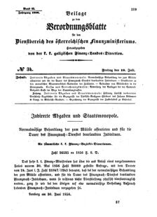 Verordnungsblatt für den Dienstbereich des K.K. Finanzministeriums für die im Reichsrate Vertretenen Königreiche und Länder : [...] : Beilage zu dem Verordnungsblatte für den Dienstbereich des K.K. Österr. Finanz-Ministeriums  18560718 Seite: 1