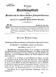 Verordnungsblatt für den Dienstbereich des K.K. Finanzministeriums für die im Reichsrate Vertretenen Königreiche und Länder : [...] : Beilage zu dem Verordnungsblatte für den Dienstbereich des K.K. Österr. Finanz-Ministeriums  18560719 Seite: 1