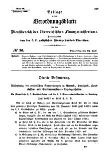 Verordnungsblatt für den Dienstbereich des K.K. Finanzministeriums für die im Reichsrate Vertretenen Königreiche und Länder : [...] : Beilage zu dem Verordnungsblatte für den Dienstbereich des K.K. Österr. Finanz-Ministeriums  18560724 Seite: 1