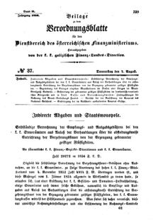 Verordnungsblatt für den Dienstbereich des K.K. Finanzministeriums für die im Reichsrate Vertretenen Königreiche und Länder : [...] : Beilage zu dem Verordnungsblatte für den Dienstbereich des K.K. Österr. Finanz-Ministeriums  18560807 Seite: 1