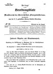 Verordnungsblatt für den Dienstbereich des K.K. Finanzministeriums für die im Reichsrate Vertretenen Königreiche und Länder : [...] : Beilage zu dem Verordnungsblatte für den Dienstbereich des K.K. Österr. Finanz-Ministeriums  18560813 Seite: 1