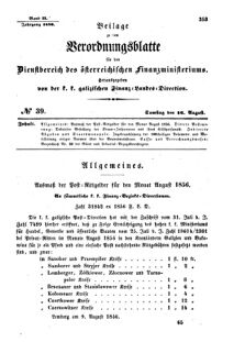 Verordnungsblatt für den Dienstbereich des K.K. Finanzministeriums für die im Reichsrate Vertretenen Königreiche und Länder : [...] : Beilage zu dem Verordnungsblatte für den Dienstbereich des K.K. Österr. Finanz-Ministeriums  18560816 Seite: 1