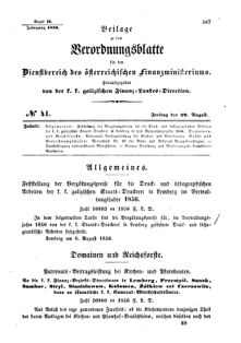 Verordnungsblatt für den Dienstbereich des K.K. Finanzministeriums für die im Reichsrate Vertretenen Königreiche und Länder : [...] : Beilage zu dem Verordnungsblatte für den Dienstbereich des K.K. Österr. Finanz-Ministeriums  18560829 Seite: 1