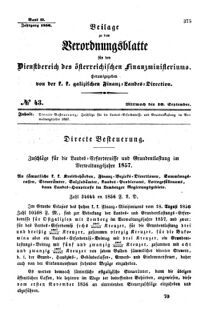 Verordnungsblatt für den Dienstbereich des K.K. Finanzministeriums für die im Reichsrate Vertretenen Königreiche und Länder : [...] : Beilage zu dem Verordnungsblatte für den Dienstbereich des K.K. Österr. Finanz-Ministeriums  18560910 Seite: 1