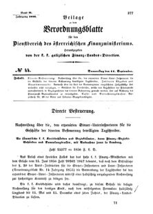 Verordnungsblatt für den Dienstbereich des K.K. Finanzministeriums für die im Reichsrate Vertretenen Königreiche und Länder : [...] : Beilage zu dem Verordnungsblatte für den Dienstbereich des K.K. Österr. Finanz-Ministeriums  18560911 Seite: 1