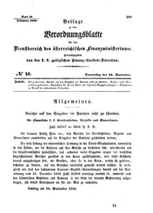 Verordnungsblatt für den Dienstbereich des K.K. Finanzministeriums für die im Reichsrate Vertretenen Königreiche und Länder : [...] : Beilage zu dem Verordnungsblatte für den Dienstbereich des K.K. Österr. Finanz-Ministeriums  18560918 Seite: 1