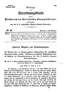 Verordnungsblatt für den Dienstbereich des K.K. Finanzministeriums für die im Reichsrate Vertretenen Königreiche und Länder : [...] : Beilage zu dem Verordnungsblatte für den Dienstbereich des K.K. Österr. Finanz-Ministeriums  18561010 Seite: 1