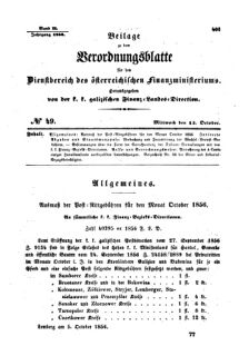 Verordnungsblatt für den Dienstbereich des K.K. Finanzministeriums für die im Reichsrate Vertretenen Königreiche und Länder : [...] : Beilage zu dem Verordnungsblatte für den Dienstbereich des K.K. Österr. Finanz-Ministeriums  18561015 Seite: 1