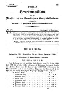 Verordnungsblatt für den Dienstbereich des K.K. Finanzministeriums für die im Reichsrate Vertretenen Königreiche und Länder : [...] : Beilage zu dem Verordnungsblatte für den Dienstbereich des K.K. Österr. Finanz-Ministeriums  18561108 Seite: 1