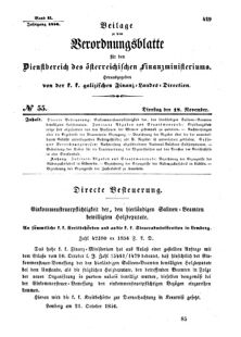 Verordnungsblatt für den Dienstbereich des K.K. Finanzministeriums für die im Reichsrate Vertretenen Königreiche und Länder : [...] : Beilage zu dem Verordnungsblatte für den Dienstbereich des K.K. Österr. Finanz-Ministeriums  18561118 Seite: 1