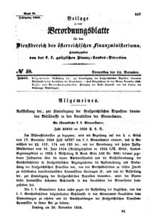 Verordnungsblatt für den Dienstbereich des K.K. Finanzministeriums für die im Reichsrate Vertretenen Königreiche und Länder : [...] : Beilage zu dem Verordnungsblatte für den Dienstbereich des K.K. Österr. Finanz-Ministeriums  18561211 Seite: 1