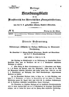 Verordnungsblatt für den Dienstbereich des K.K. Finanzministeriums für die im Reichsrate Vertretenen Königreiche und Länder : [...] : Beilage zu dem Verordnungsblatte für den Dienstbereich des K.K. Österr. Finanz-Ministeriums  18570119 Seite: 1